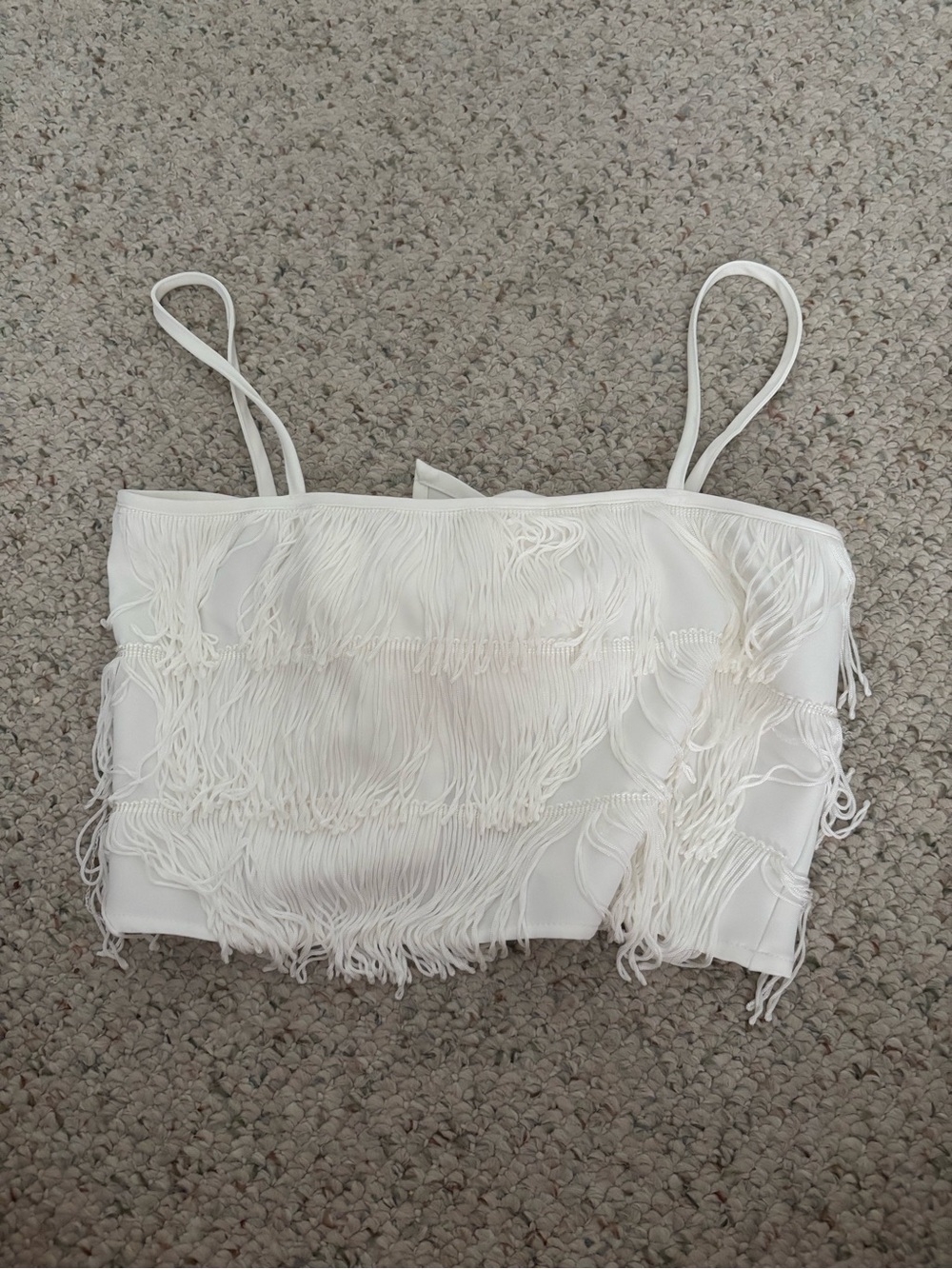 Altar'd State White Fringe Spaghetti Strap Crop Top